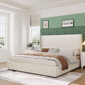 Upholstered Platform Bed Frame with Storage Drawers, Corduroy Wingback with Tufted Headboard and Footboard, No Box Spring Needed, Easy Assembly - 1 of 4