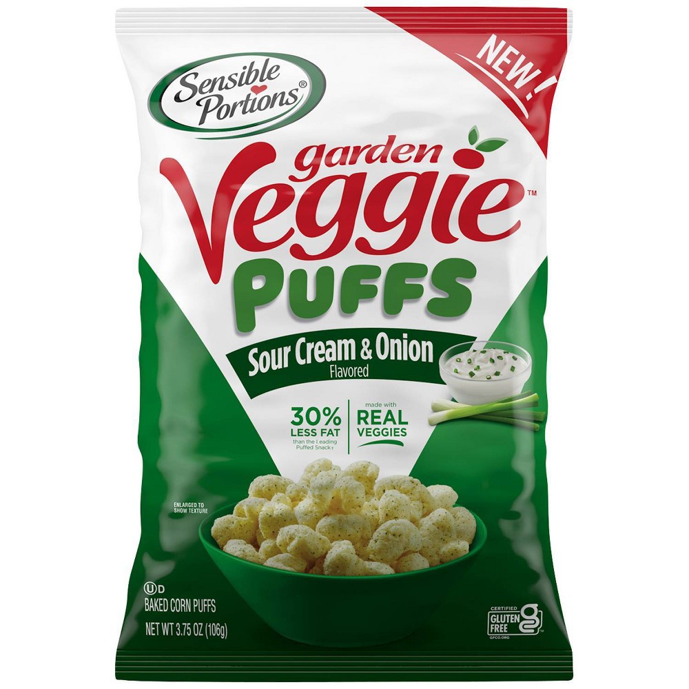 (Best By 09/JUL/24)Sensible Portions Veggie Puffs Sour Cream & Onion - 3.75oz