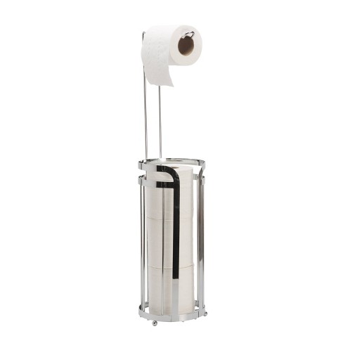 Toilet Paper Holder Stand, Toilet Paper Roll Holder with Shelf and Storage,  Free Standing Tissue Holder for Bathroom, Chrome 