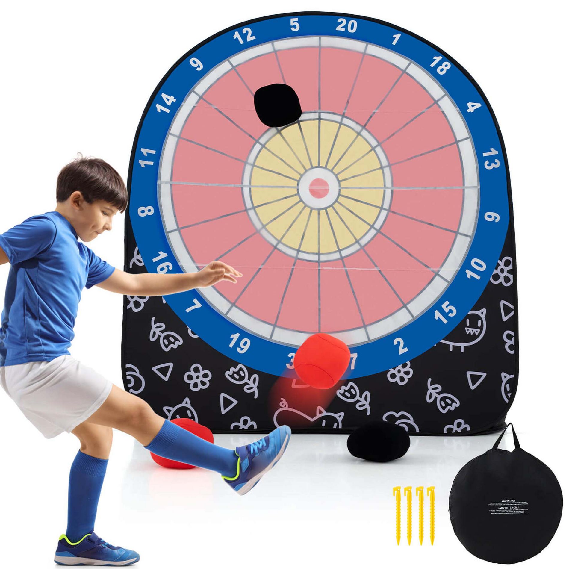 Costway Large Dart Board for Kids with 4 Kick Balls, Carrying Bag Giant Outdoor Kick Black