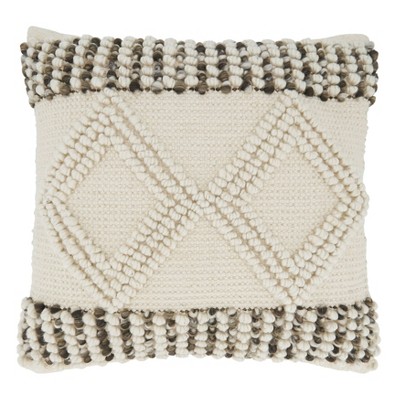 18"x18" Diamond Design Woven Square Pillow Cover Ivory - Saro Lifestyle