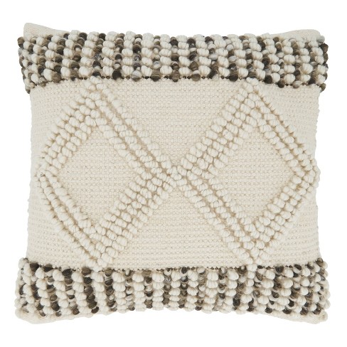 18"x18" Diamond Design Woven Square Pillow Cover Ivory - Saro Lifestyle: Bohemian Style, Zipper Closure - image 1 of 4