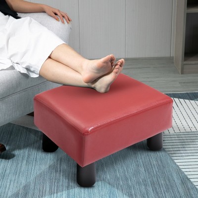 Costway Small Ottoman Footrest PU Leather Footstool Rectangular Seat Stool  Red