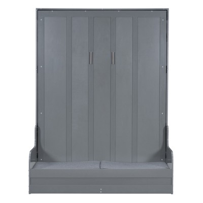 TiramisuBest Queen Size Murphy Bed Wall Bed with Cushion - Gray MDF+LVL Design