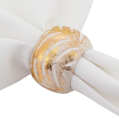 Distressed Gold Foil Print Mango Wood Napkin Rings, Set of 4