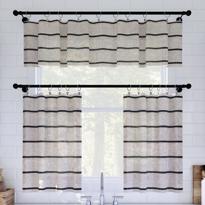 14"x52" Twill Striped Anti Dust Sheer Cafe Window Valance - Clean Window, 5 of 11