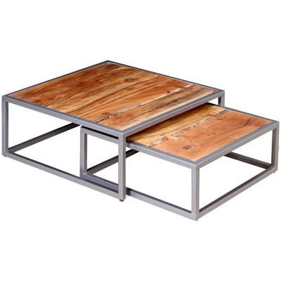 vidaXL Coffee Table Set of 2 Brown Solid acacia wood, steel Medium