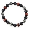 Crucible Men's Red Tiger Eye Stone with Onyx and Hematite Bead Stretch Bracelet (10mm) - 2 of 4