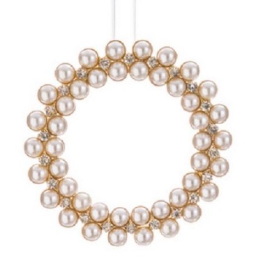 Allstate 5" Rhinestone and Pearl Wreath Christmas Ornament - Gold