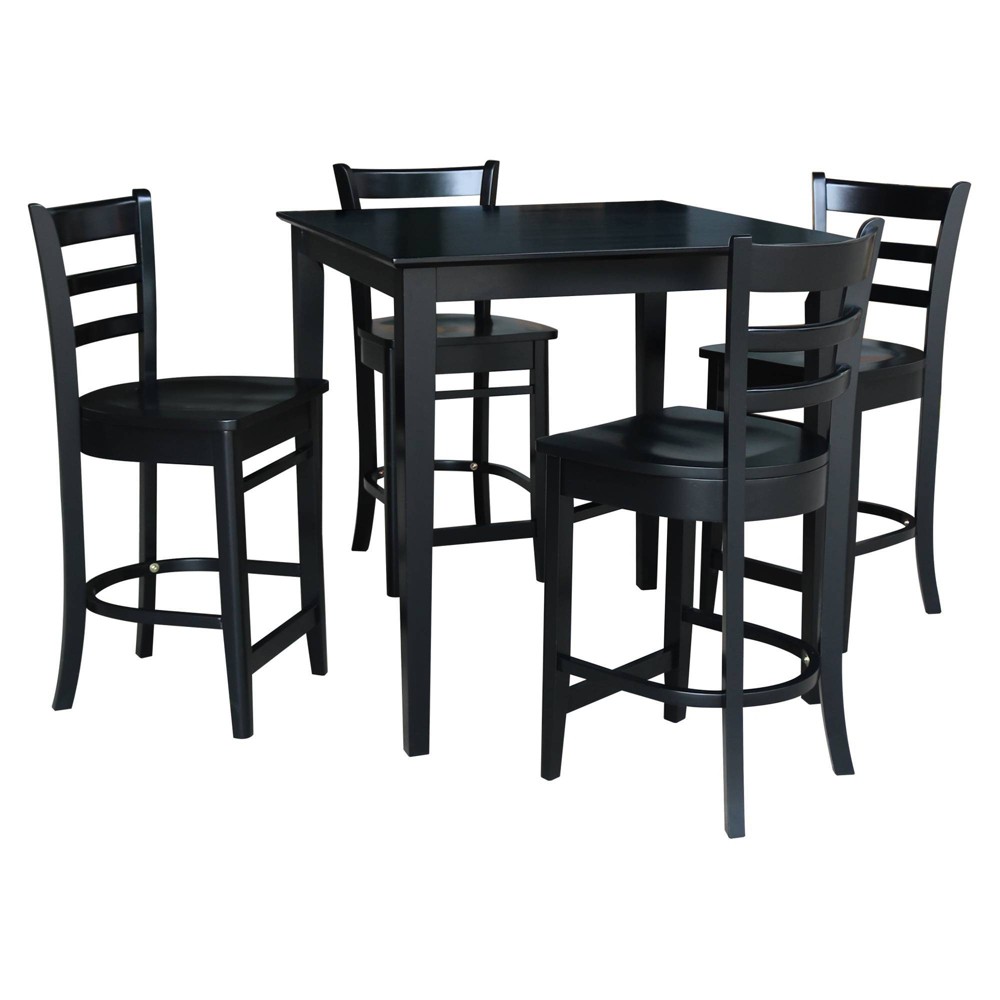 Photos - Dining Table 36"x36" Counter Height Dining Set with 4 Emily Stools Black - Internationa