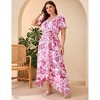 Women Plus Size Maxi Dress Short Sleeve Wrap V Neck Button Down High Low Split Ruffle Long Dress - 4 of 4