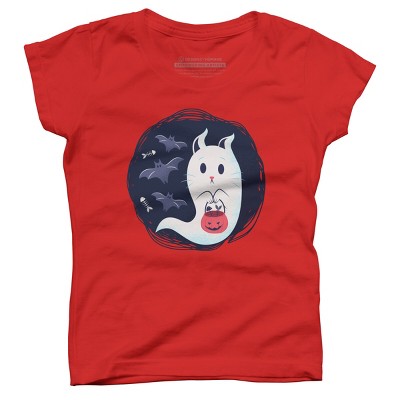 Girl's Design By Humans halloween ghost cat By ArtStyleAlice T-Shirt