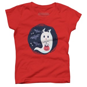 Girl's Design By Humans halloween ghost cat By ArtStyleAlice T-Shirt - 1 of 2