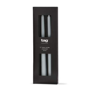 tag Color Studio 12" Traditional Taper Unscented Smokeless Paraffin Wax Candle Light Blue, Set of 4, Burn Time 8 hrs.