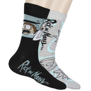 Adult Swim Men's Rick & Morty Character Panic Face Knit Crew Sock 2 Pair - 1 of 4