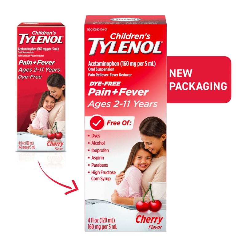 Tylenol Children&#39;s Acetaminophen Dye-Free Pain Relieving Liquid - Cherry - 8 fl oz, 4 of 10