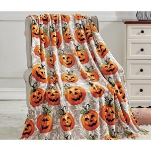 Kate Aurora Halloween Happy Jack O' Lantern Pumpkins Ultra Plush Accent Fleece Throw Blanket - 50 in. x 60 in. - 1 of 2