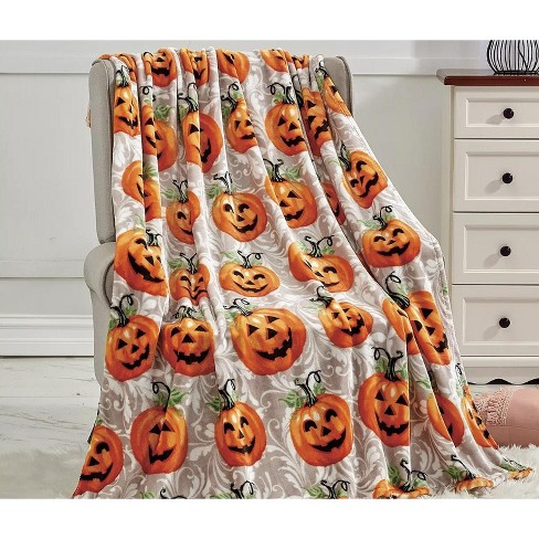 Kate Aurora Halloween Happy Jack O Lantern Pumpkins Ultra Plush Accent Fleece Throw Blanket 50 in. x 60 in