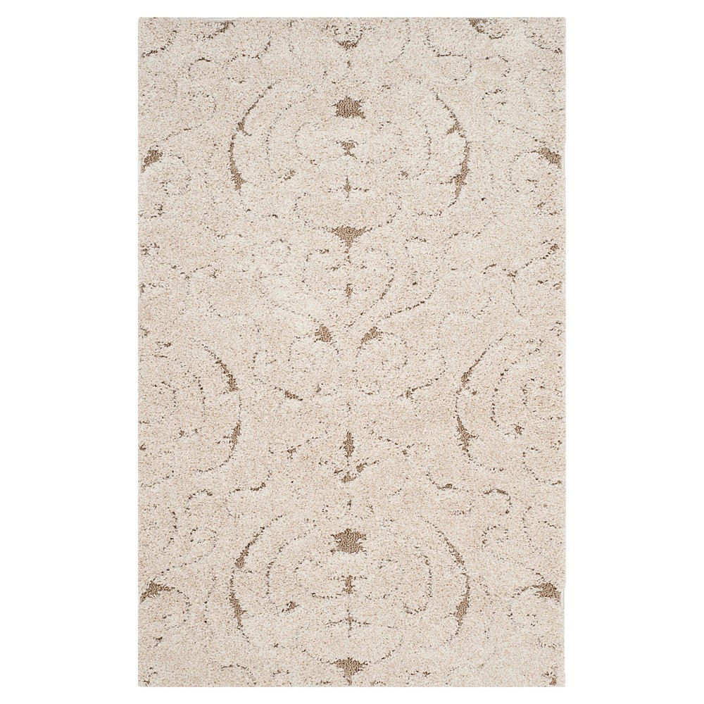 Cream/Beige Abstract Shag/Flokati Loomed Runner