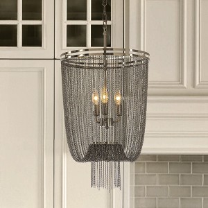 ALOADECOR 3-Light 15.7" Modern Chainmail Chandelier Farmhouse Metal Chain Tassel Chandelier for Dining Room Living Room - 1 of 4