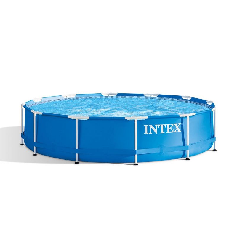 Intex 12 Foot x 30 In. Easy Set and Metal Frame Pool w/ Solar Cover Tarp, Blue, 6 of 8