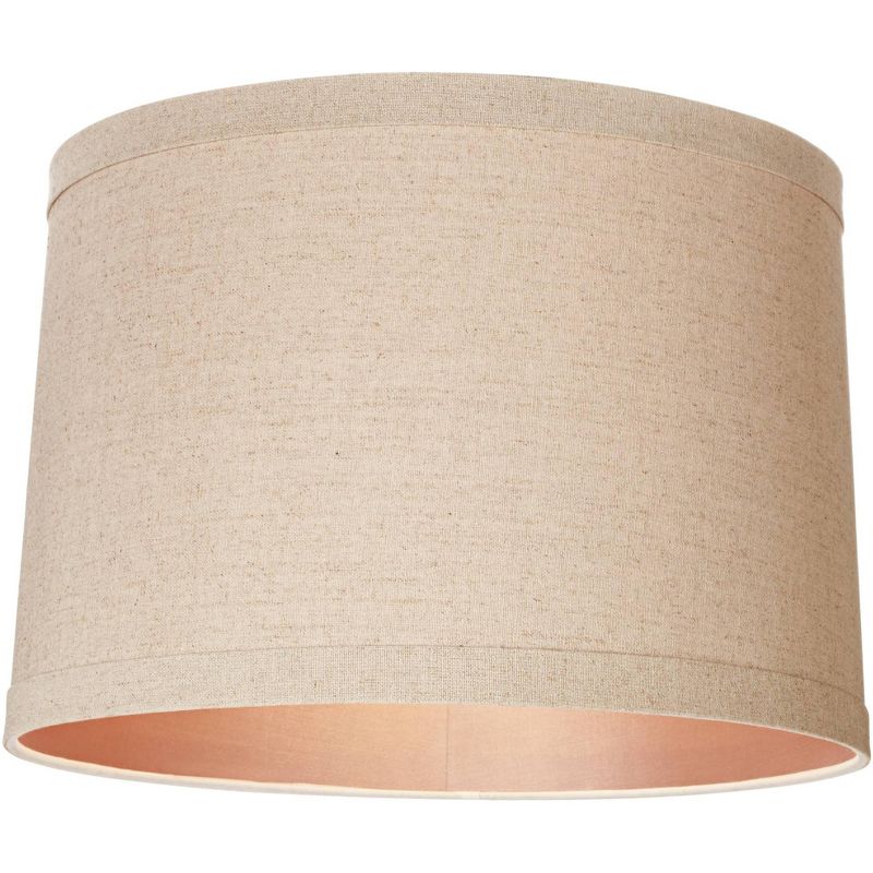 Springcrest Set of 2 Natural Linen Medium Drum Lamp Shades 15" Top x 16" Bottom x 11" High (Spider) Replacement with Harp, 4 of 9