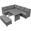 Nestfair 5pc Wicker Outdoor Patio L Shaped Sectional Sofa with Dining Table and Cushions Gray - 4 of 4