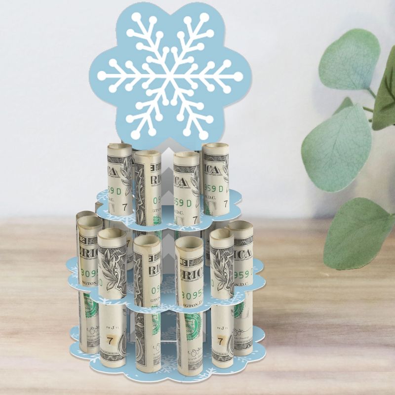 Big Dot of Happiness Winter Wonderland - DIY Snowflake Holiday Party and Winter Wedding Money Holder Gift - Cash Cake, 1 of 8
