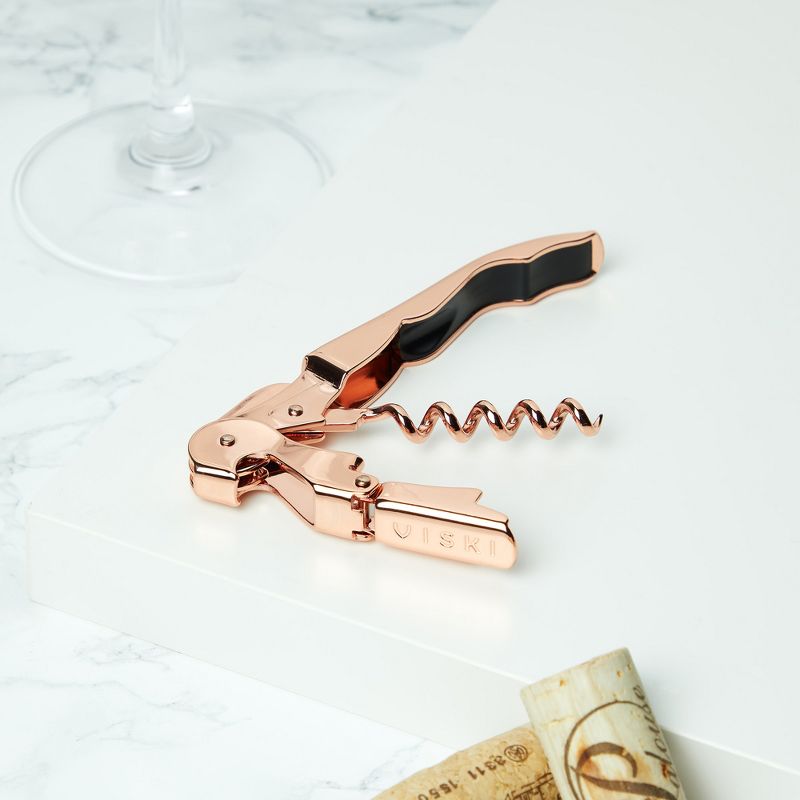 Viski Copper Double Hinged Corkscrew Wine Bottle Opener and Foil Cutter, Waiter’s Corkscrew Wine Key, 3 of 11