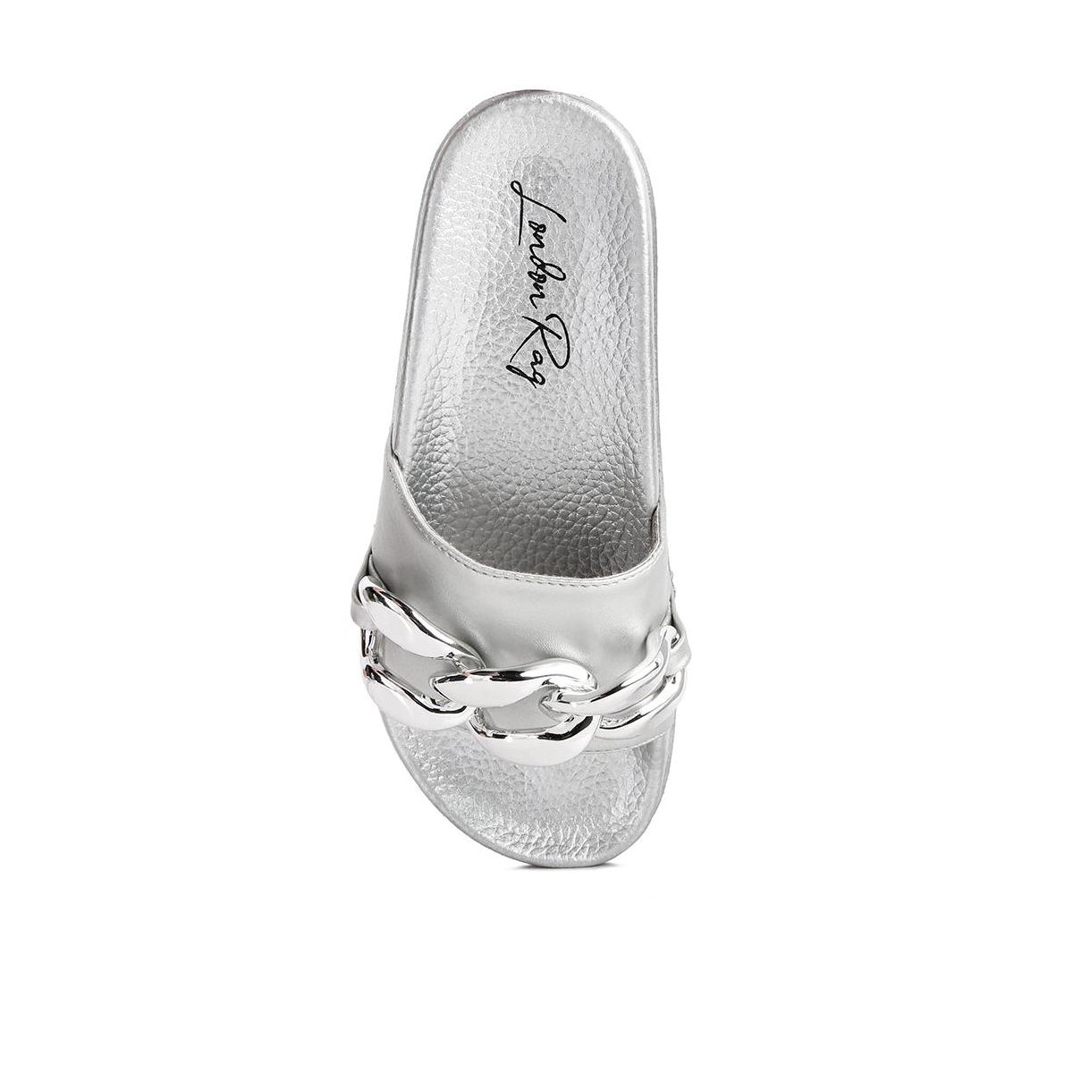 Обувь London Rag Womens Ishtar Metallic Chain Metal Slid Flats 6 — фото 4