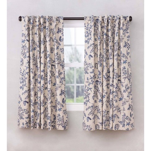 Botanical Toile Insulated Double Lined Curtain Panel 42 W X 45