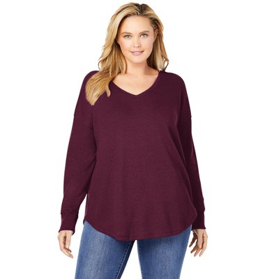 Woman Within Women's Plus Size Washed Thermal V-Neck Tee