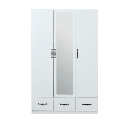 Keloyid White Wood 47.24 in. Armoire with 3 Drawers, 3 Shelves and Hanging Rails