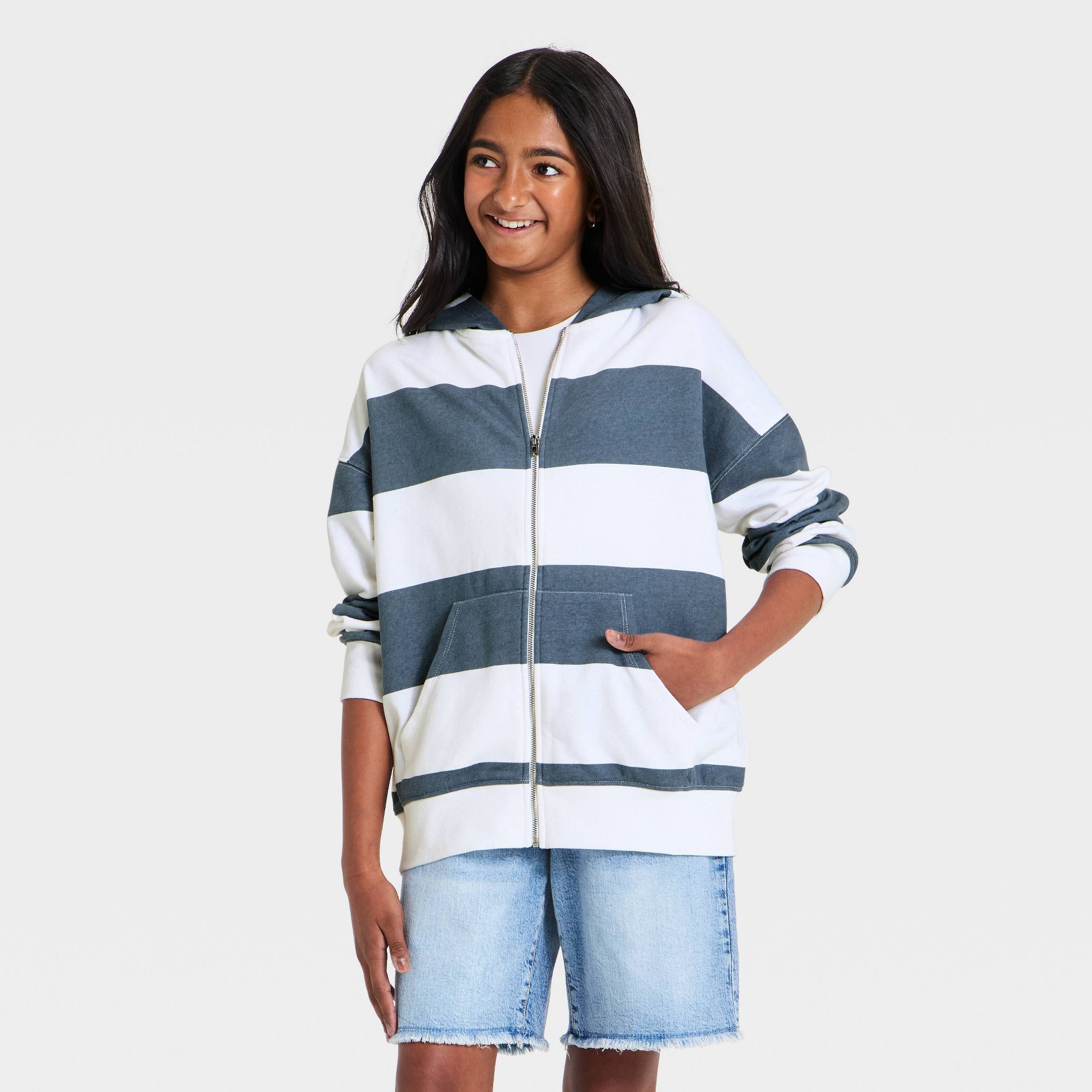 Girls' Oversized French Terry Zip-Up Hoodie Sweatshirt - art class™