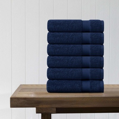 Delara 100% Organic Cotton Soft, Quick Dry & Ultra-Absorbent Wash Cloth (Pack of 6), Navy Blue