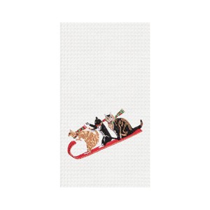 C&F Home 27" x 18" Cats on Sled Tobogganing Embroidered Waffle Weave Kitchen Dish Towel Christmas Holiday Cotton Decor Decoration - 1 of 4
