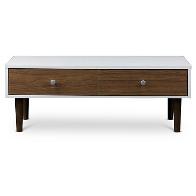 Gemini 38'' White and Walnut Contemporary Coffee Table with Storage