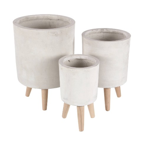 Pure Garden Cylinder Gray Set of 3 Fiber Clay Planters