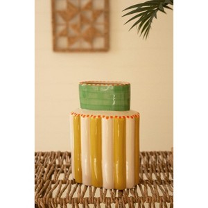 Ceramic Multi-Colored Vase with Green Neck – 11.5" Tall Decorative Accent by Kalalou - 1 of 3