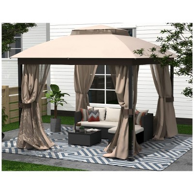 10x12ft Grill Gazebo, Galvanized Steel Canopy, with Mosquito Netting and Curtains for Patio and Backyard Use - Coolbibila