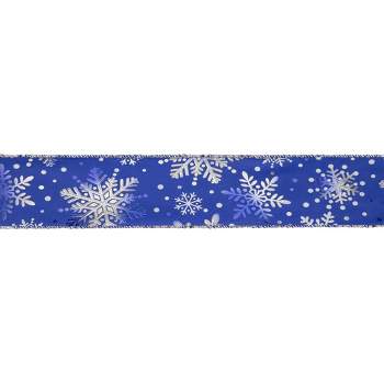 By the Yard White Satin Blue Silver Glitter Snowflake Wired Ribbon  Christmas