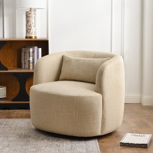 KINWELL Textured Linen Blend Weave Upholstered Swivel Barrel Accent Chair - 1 of 4