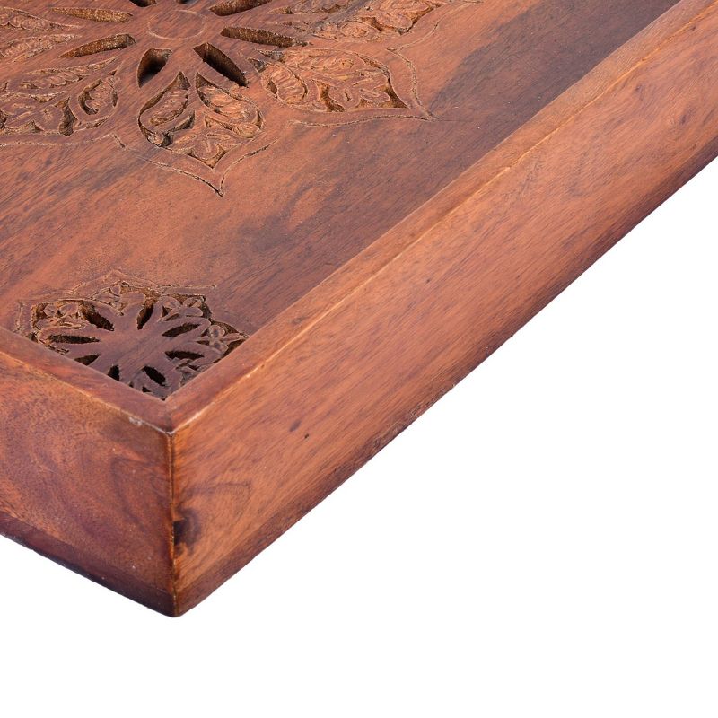 Mela Artisans Decorative Wood Serving Tray with Handles in Medium Polish Finish (Large), 5 of 6