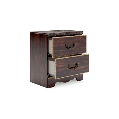 Dark Brown Traditional 2-Drawer Nightstand with USB Port