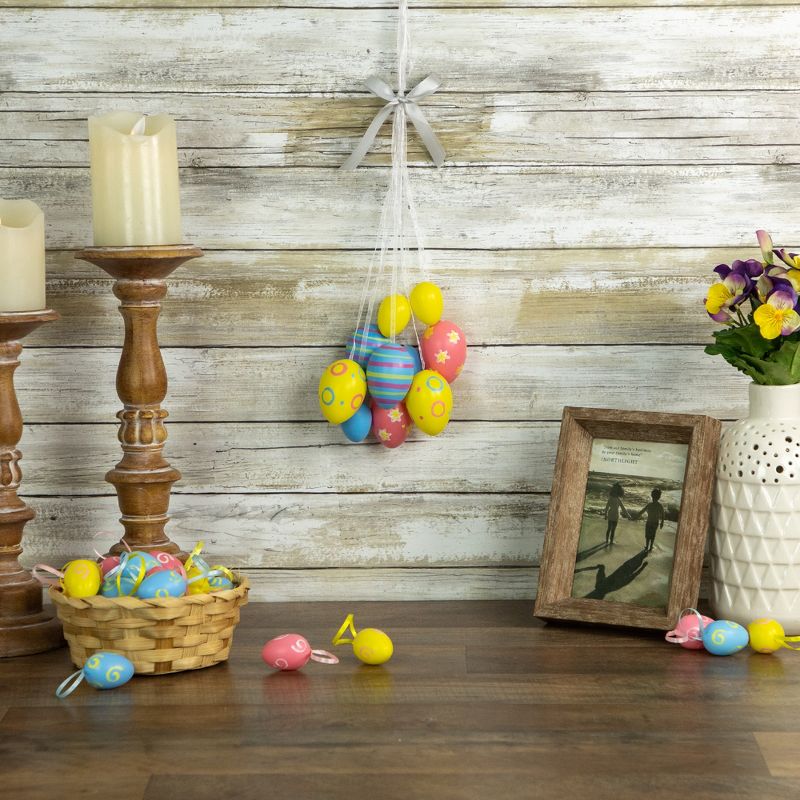 Northlight 17" Floral Striped Spring Easter Egg Cluster Hanging Decoration - White/Yellow, 2 of 6