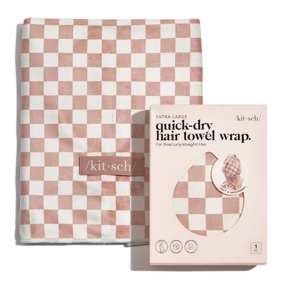 Photos - Hair Styling Product Kitsch Extra Large Quick-Dry Hair Towel Wrap - Terracotta Checker