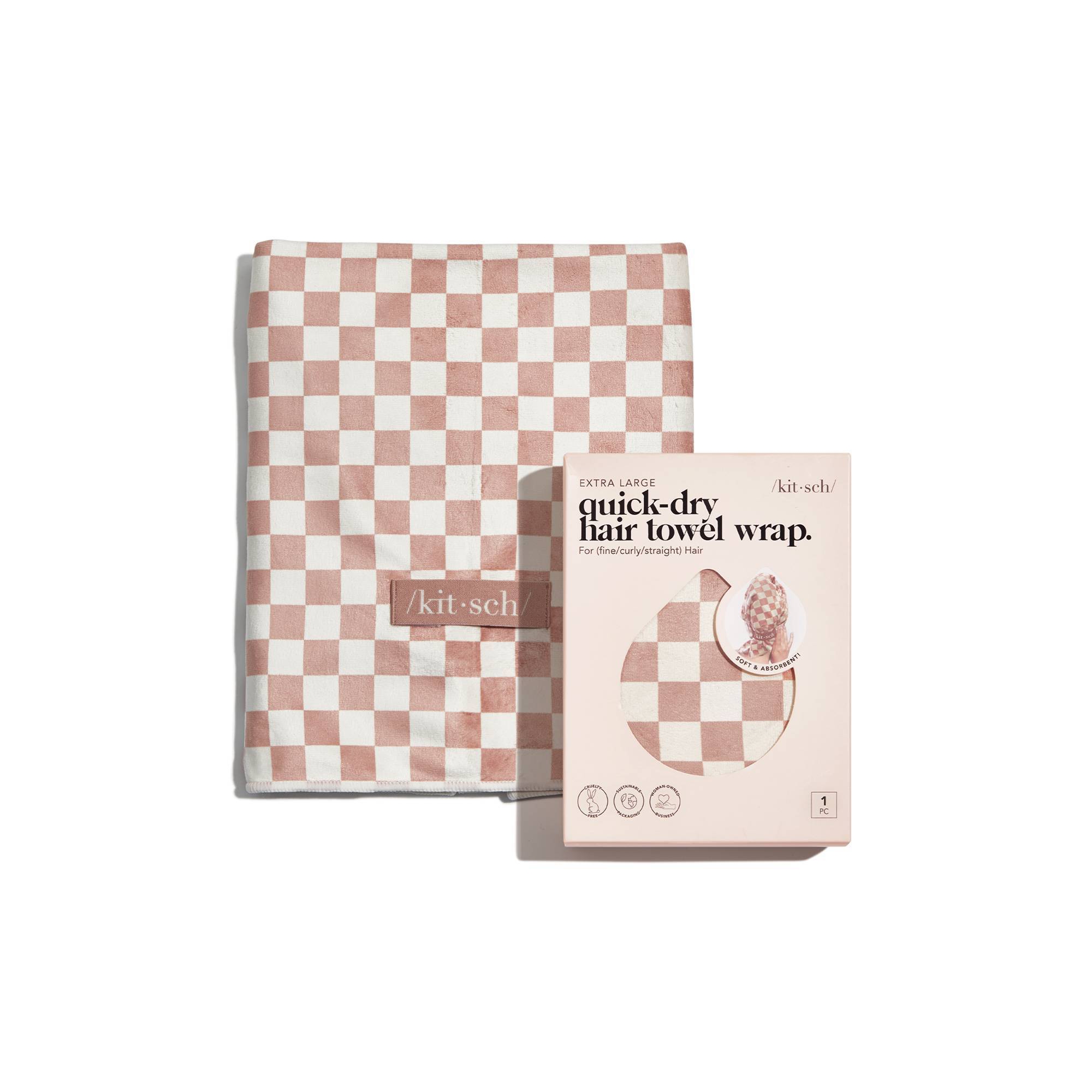 Kitsch Extra Large Quick-Dry Hair Towel Wrap - Terracotta Checker