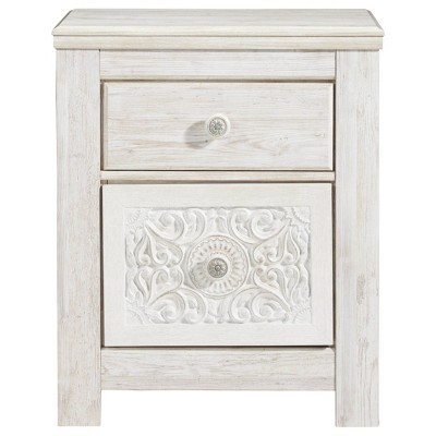 Charming French Country Whitewash 2-Drawer Nightstand with USB Charging