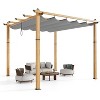 10 ft ×10 ft  Aluminum Wood Outdoor Pergola with Retractable Waterproof, Reinforced Four-Sided Base,Curtain, Adjustable Roof - 2 of 4