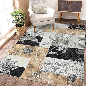 Large Rug for Living Room Geometric Area Rug Machine Washable Rug Ultra Soft Distressed Rug Indoor Floor Cover Stain Resistant Rug, Brown - 1 of 4